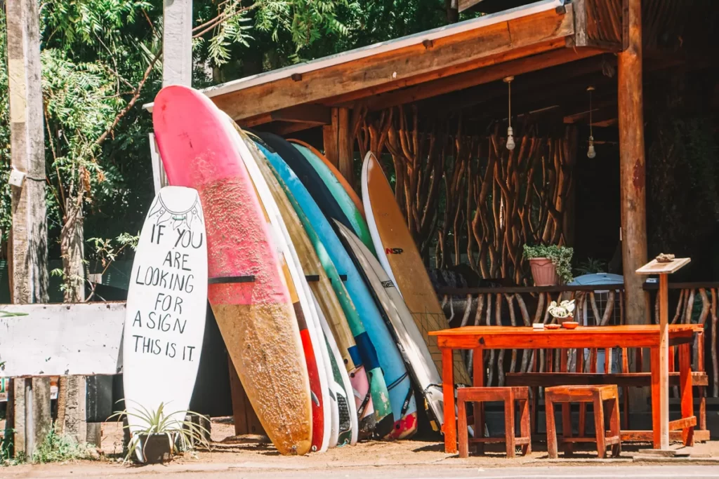 A surfboard shop renting boards in Arugam Bay