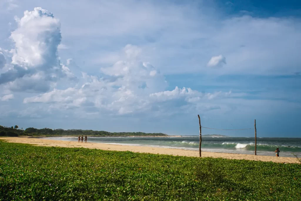 A makeshift volleyball net on Peanut Farm beach, one of the best beaches in Arugam bay
