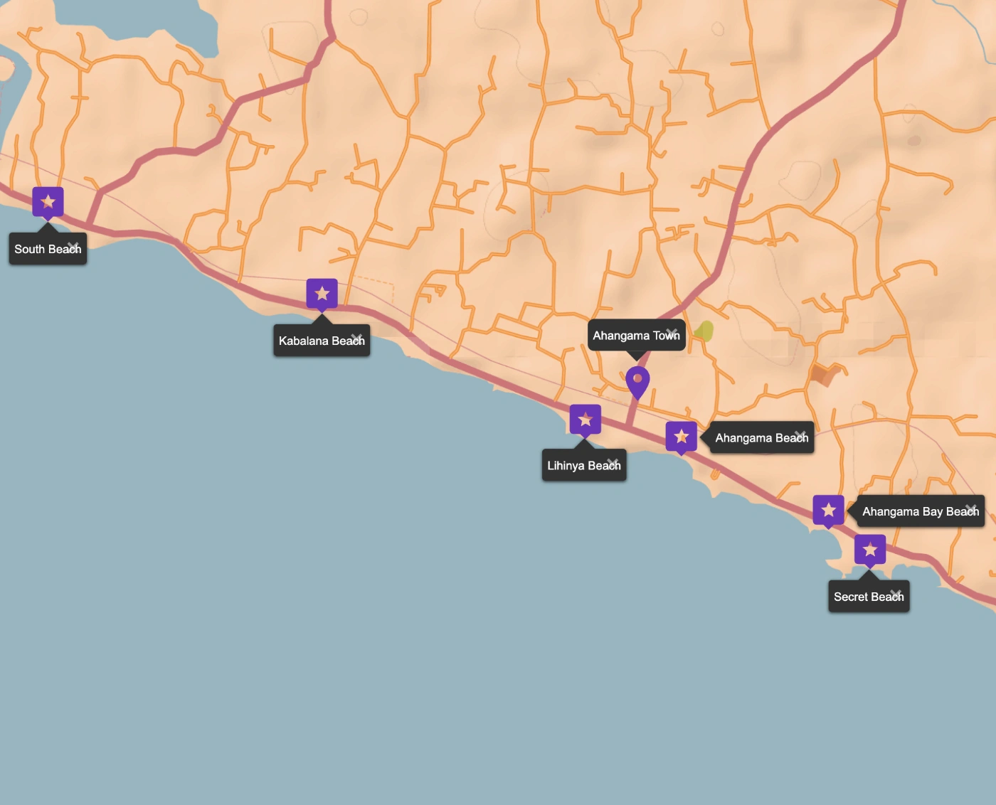 ahangama beaches map