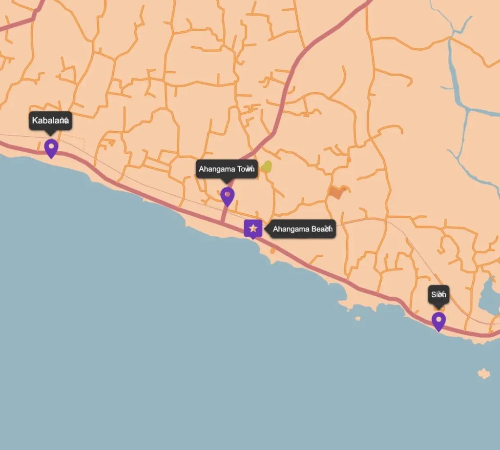 A map of Ahangama Beach relative to the best places to stay in Ahangama