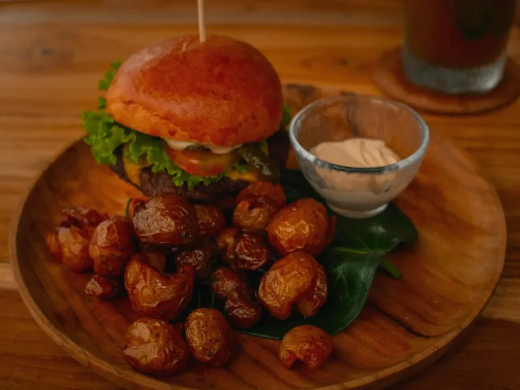 A burger and chips served at Ceylon Sliders, one of the best places to eat in Ahangama