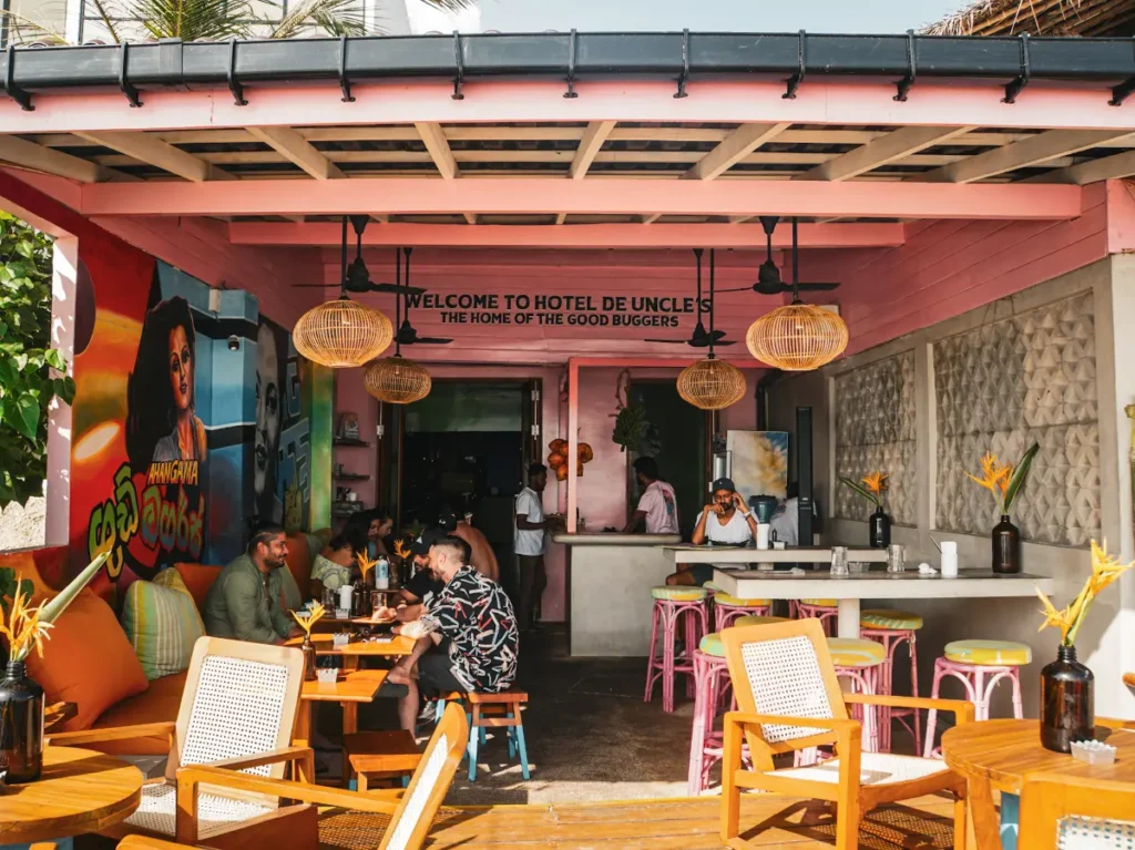 Hotel de Uncles seating area on Ahangama Beach