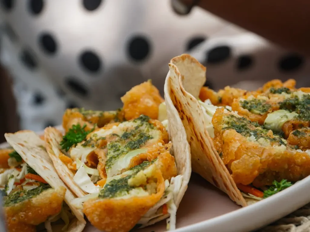 Cauliflower tacos on a plate, on of the many restaurant and meal options for vegetarians and vegans in Ahangama