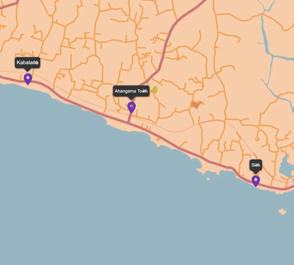 A map of Ahangama and the three main regions to stay in