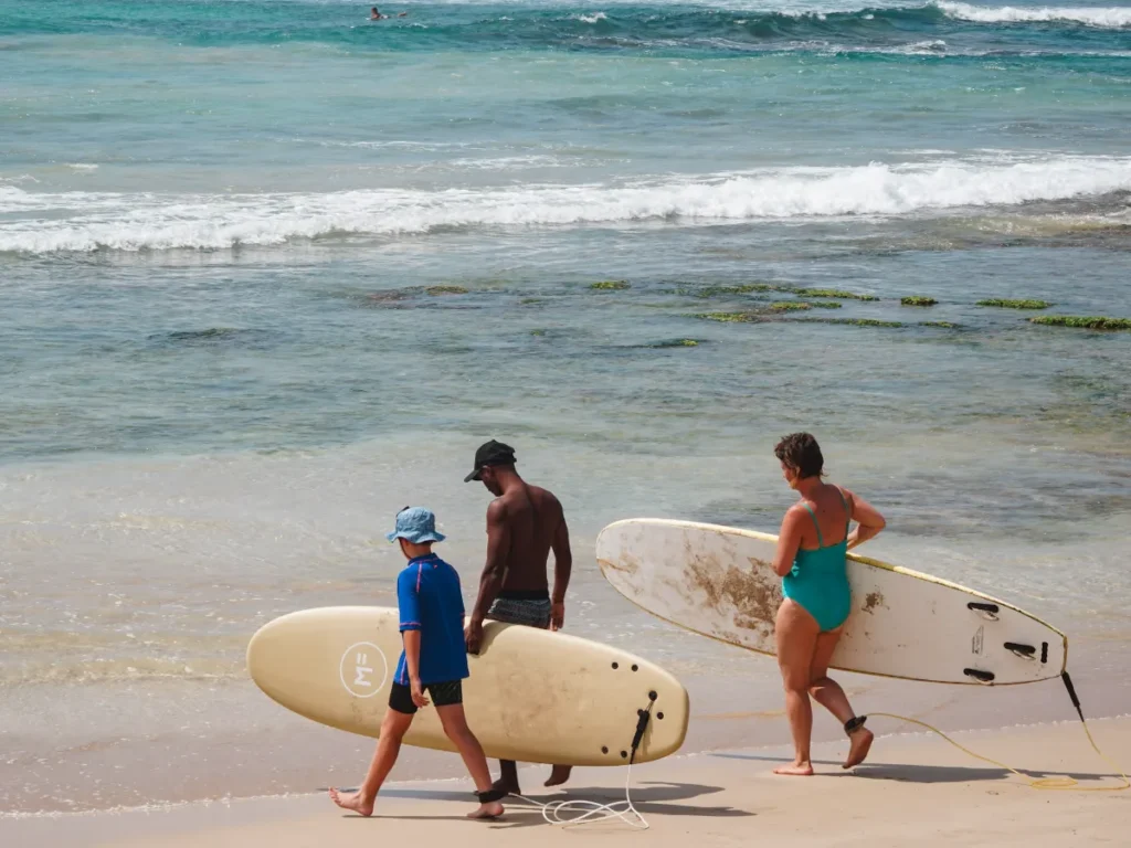 Two tourists going for a surf lesson at Ahangama Beach