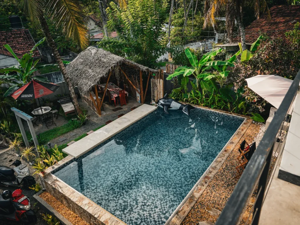 The pool at the Jini House, a great place to stay near Kabalana Beach