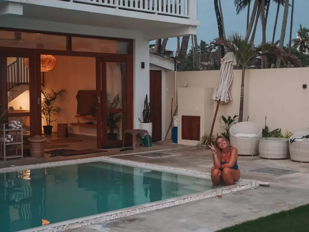 Guest enjoying the pool at Lihinya Beach Villa