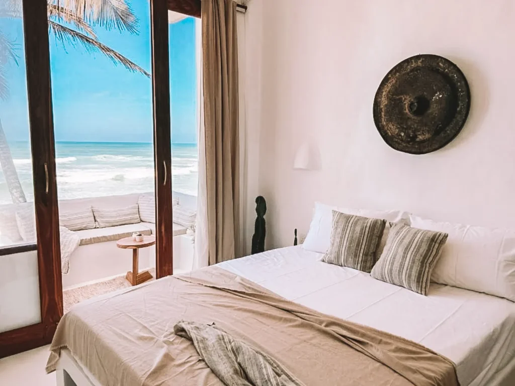 The bedroom at Medusa, one of the top beachfront hotels in Ahangama