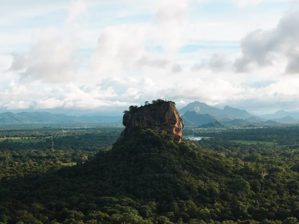 Lion's rock fortress at sunset seen from Pidurangala Rock