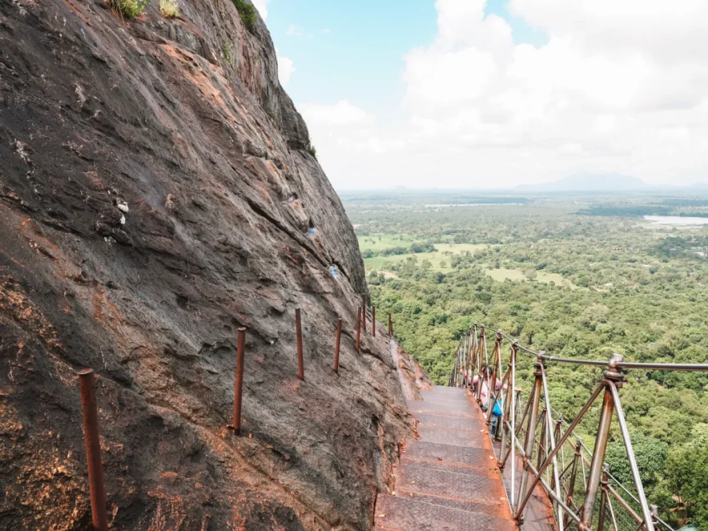 The stairs to climb to the top of Lions Rock, one of the best things to do in sigiriya