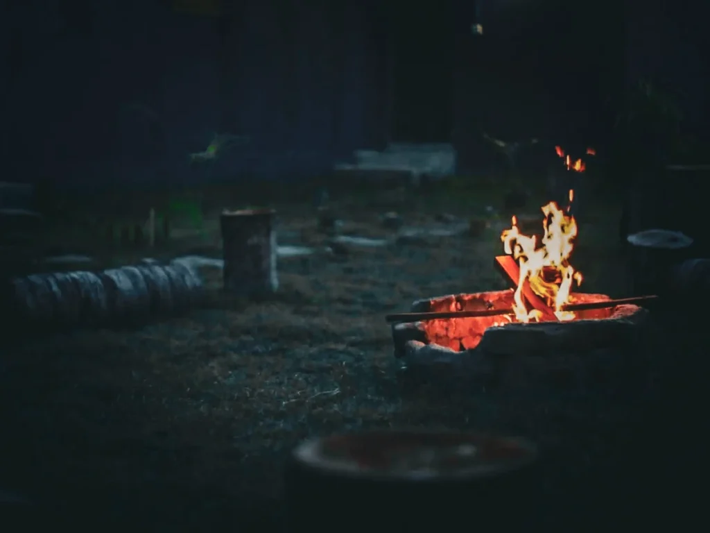 A bonfire in the garden of Hangten Surfskate hostel in Arugam Bay