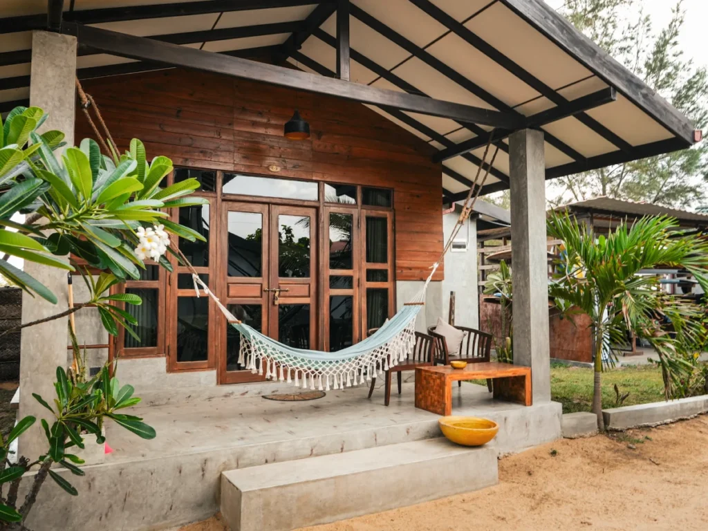 The hammocks in front of the lodge in Arugam Bay