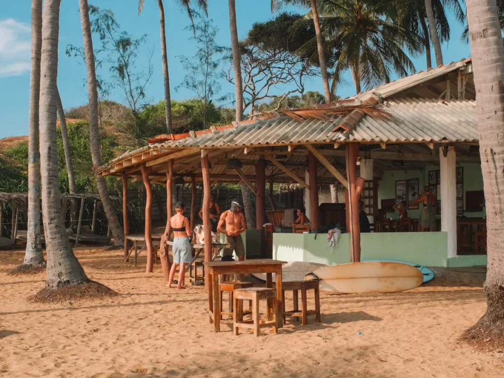 The restaurant at Upali Beach Surf Resort in Arugam Bay